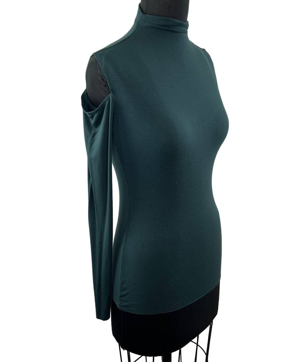 Bailey 44 Dark Green Mock Neck Stretch Jersey Cold Shoulder Blouse Long Sleeve S